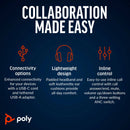 Poly Blackwire 8225 Stereo USB-C Headset with USB-C to USB-A Adapter (Microsoft Teams Certified)