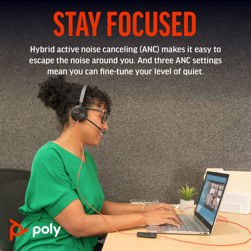 Poly Blackwire 8225 Stereo USB-C Headset with USB-C to USB-A Adapter (Microsoft Teams Certified)