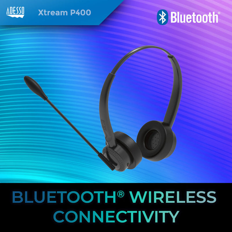 Adesso Xtream P400 Bluetooth Stereo Headset with Charging Dock (Black)