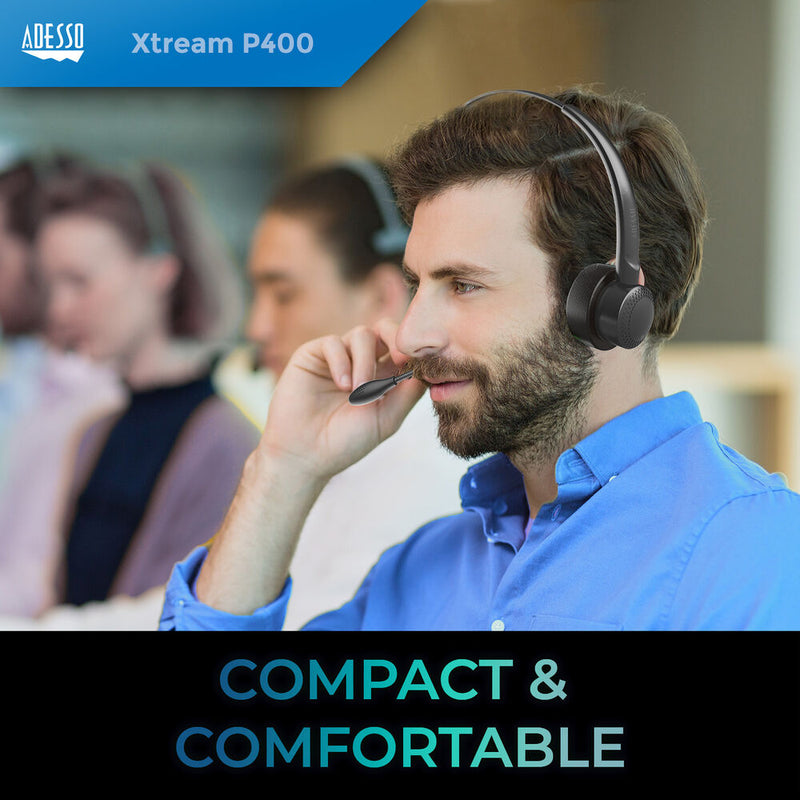 Adesso Xtream P400 Bluetooth Stereo Headset with Charging Dock (Black)