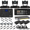BZBGEAR Complete House of Worship Live Streaming Kit with Three PTZ Cameras, Controller, Mixer, Wall Mount (Black)