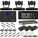 BZBGEAR Complete House of Worship Live Streaming Kit with Three PTZ Cameras, Controller, Mixer, Wall Mount (White)