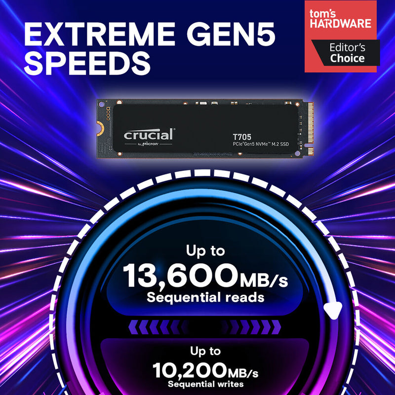 Crucial 1TB T705 NVMe PCIe 5.0 M.2 Internal SSD