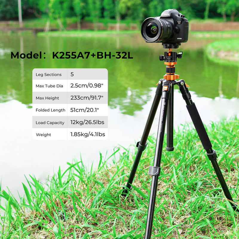 K&F Concept K255A7 Aluminum Tripod with BH-32L Ball Head