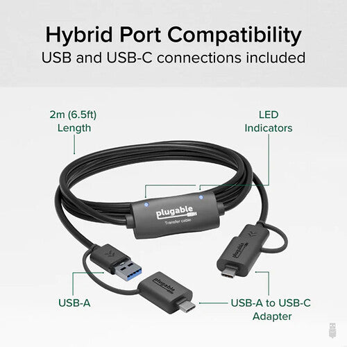 Plugable USB 3.0 Windows Transfer Cable with USB-C Adapters (6.6')