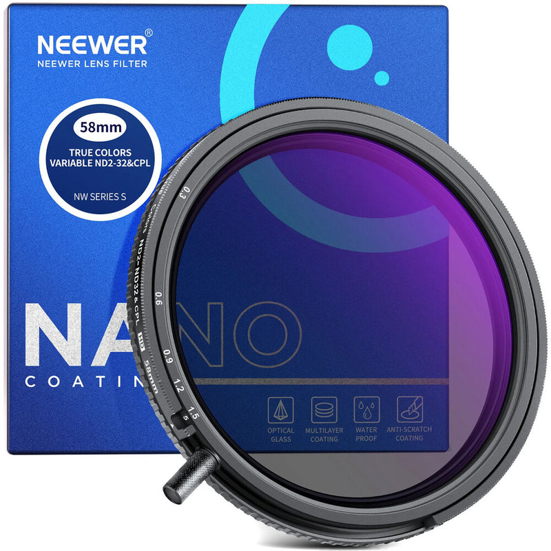 Neewer 2-in-1 True Color Variable ND2-ND32 & CPL Filter (67mm, 1 to 5-Stop)