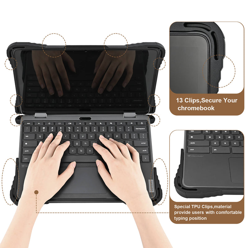 TechProtectus ShockProof Hard-Shell Case for Lenovo 11" 300e or 300w Gen 4 Chromebook (Black)