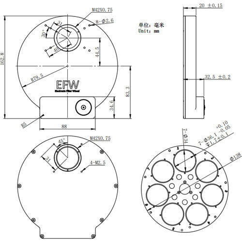 ZWO Electronic Filter Wheel (7 Positions, 36mm Unmounted Filters)