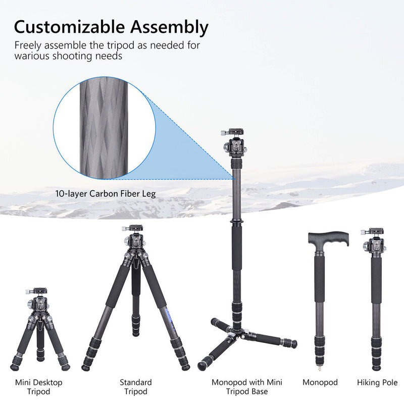 ARTCISE CS70C Pro All-in-One Carbon Fiber Tripod with LB36 Ball Head