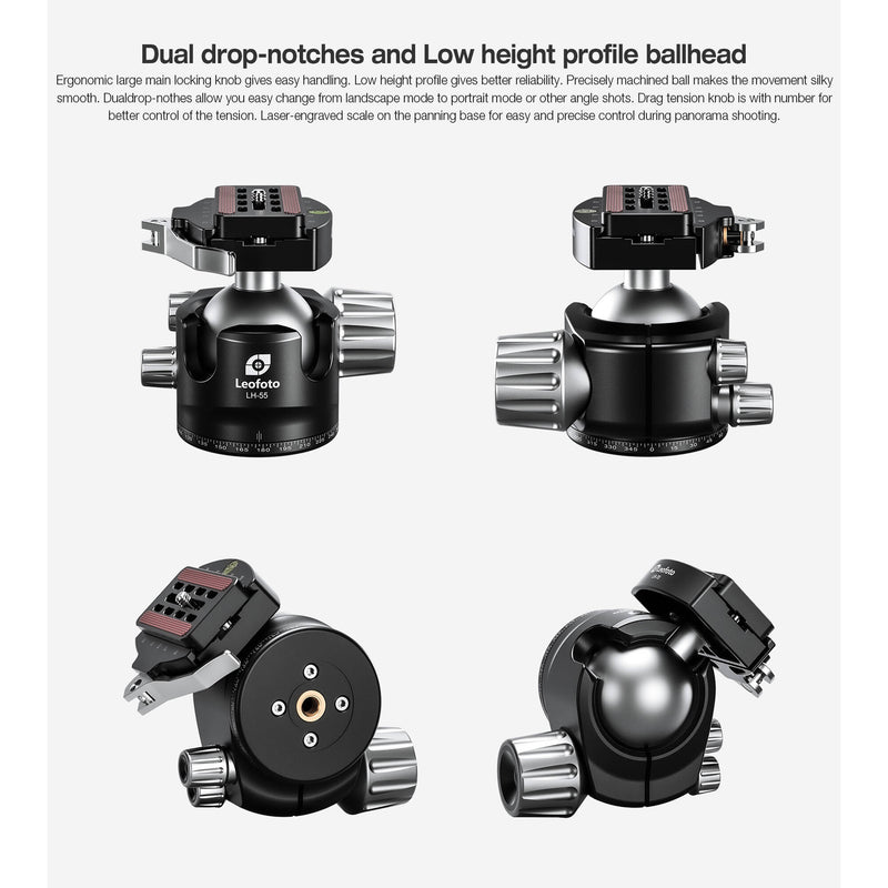 Leofoto LH-55LR Ball Head with LR-70 Lever-Release Clamp (Black)