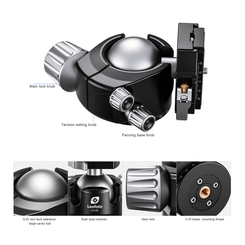 Leofoto LH-55LR Ball Head with LR-70 Lever-Release Clamp (Black)