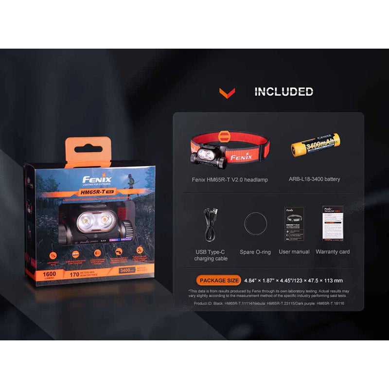 Fenix Flashlight HM65R-T V2 Rechargeable Trail Running LED Headlamp (Black)