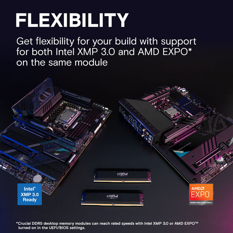 Crucial 32GB Pro Overclocking DDR5 6000 MT/s UDIMM Memory Kit (2 x 16GB, Black)