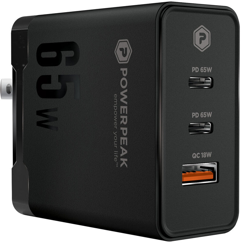 PowerPeak 65W GaN 3-Port USB Wall Charger with Cable