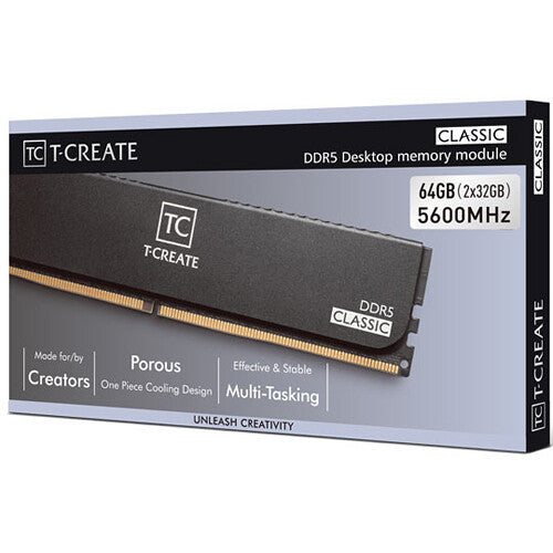 Team Group 64GB T-Create Classic DDR5 5600 MHz UDIMM Memory Kit (2 x 32GB, White)