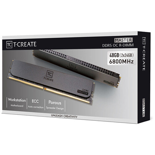 Team Group 64GB T-Create Master DDR5 6800 MHz ECC RDIMM Memory Kit (4 x 16GB, Black)