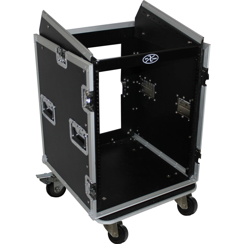 ProX Vertical Rack Mount Flight Case with Slant-Top Mixer Rack and Laptop Shelf (24 RU)
