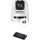 Canon 3 x CR-N100 PTZ Cameras with RC-IP100 IP Controller Kit (Titanium White)