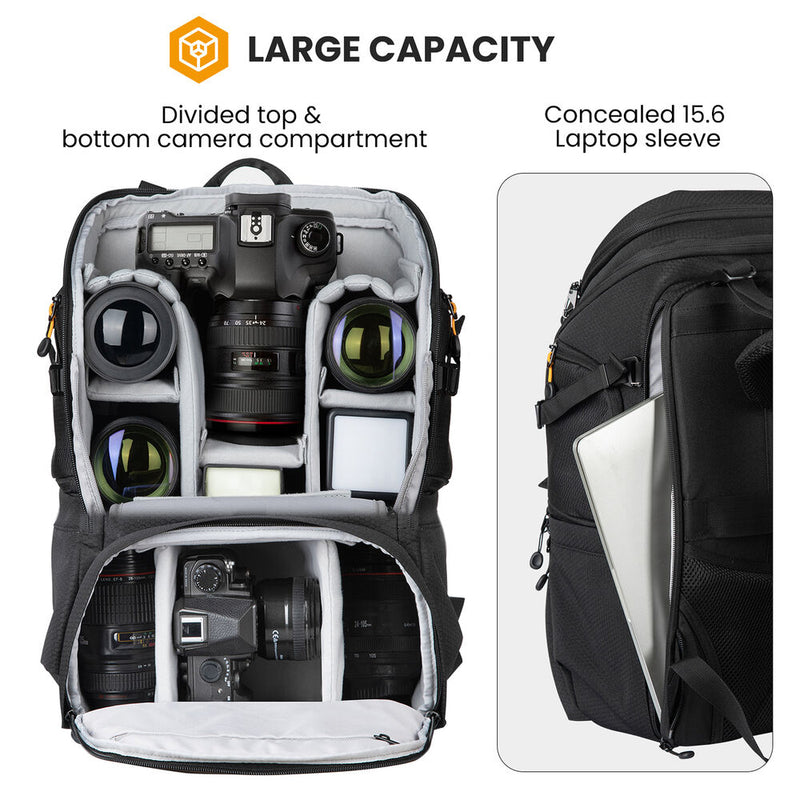 TARION 2-in-1 Camera Backpack with Shoulder Bag (Extra-Large, Black)
