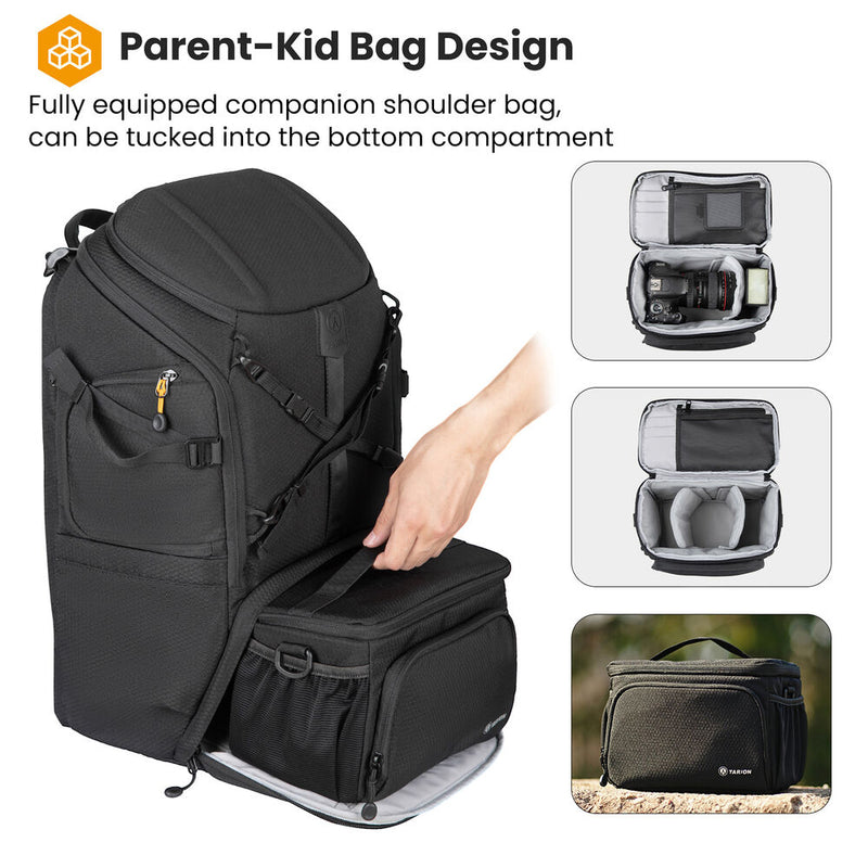 TARION 2-in-1 Camera Backpack with Shoulder Bag (Extra-Large, Black)
