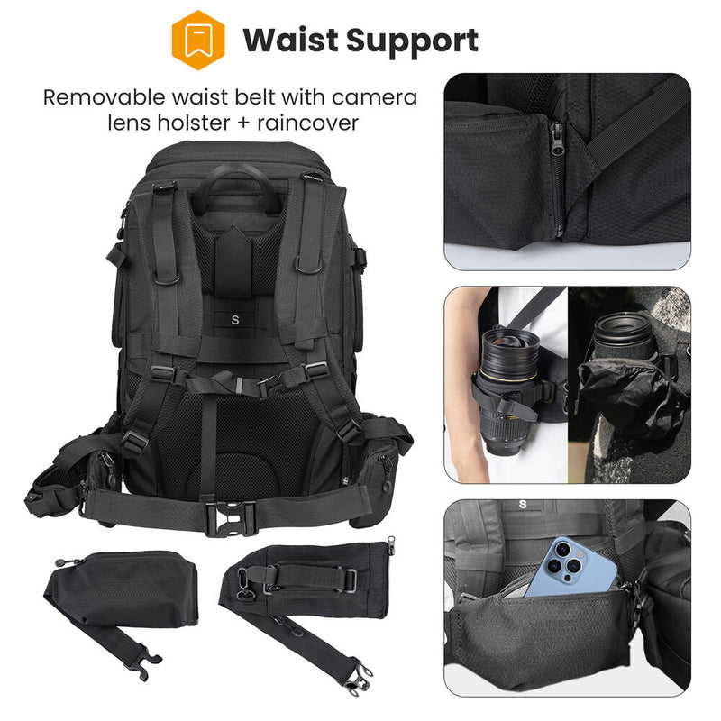TARION 2-in-1 Camera Backpack with Shoulder Bag (Extra-Large, Black)