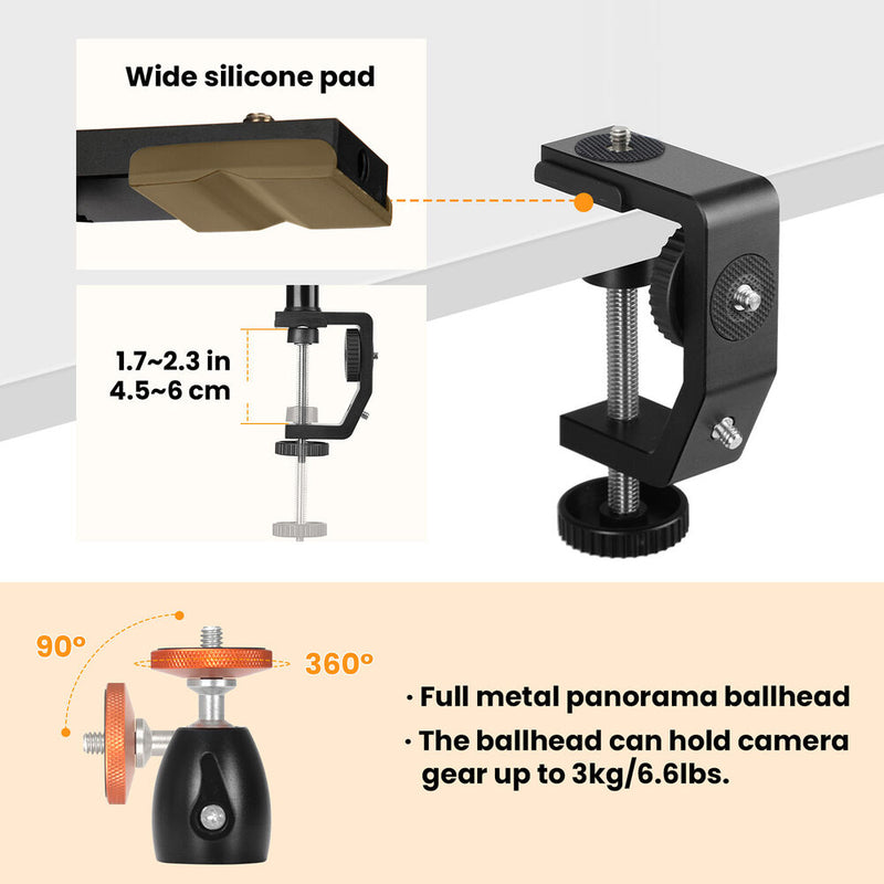 TARION TR-C 2-in-1 Multipurpose C-Clamp Desk Camera Mount
