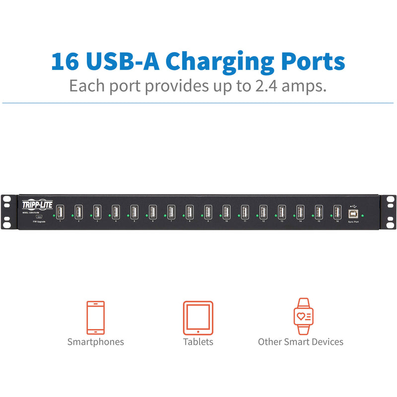 Tripp Lite Rack-Mounted 16-Port USB Charging Station with Syncing Function