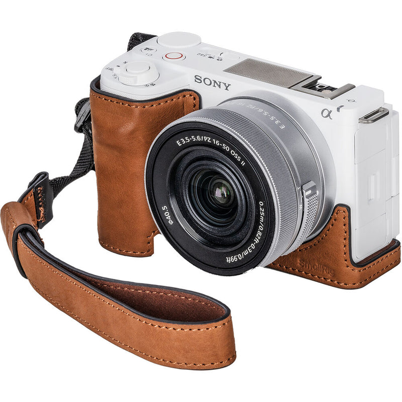 SmallRig Leather Half Case with Wrist Strap for Sony ZV-E10 II (Brown)