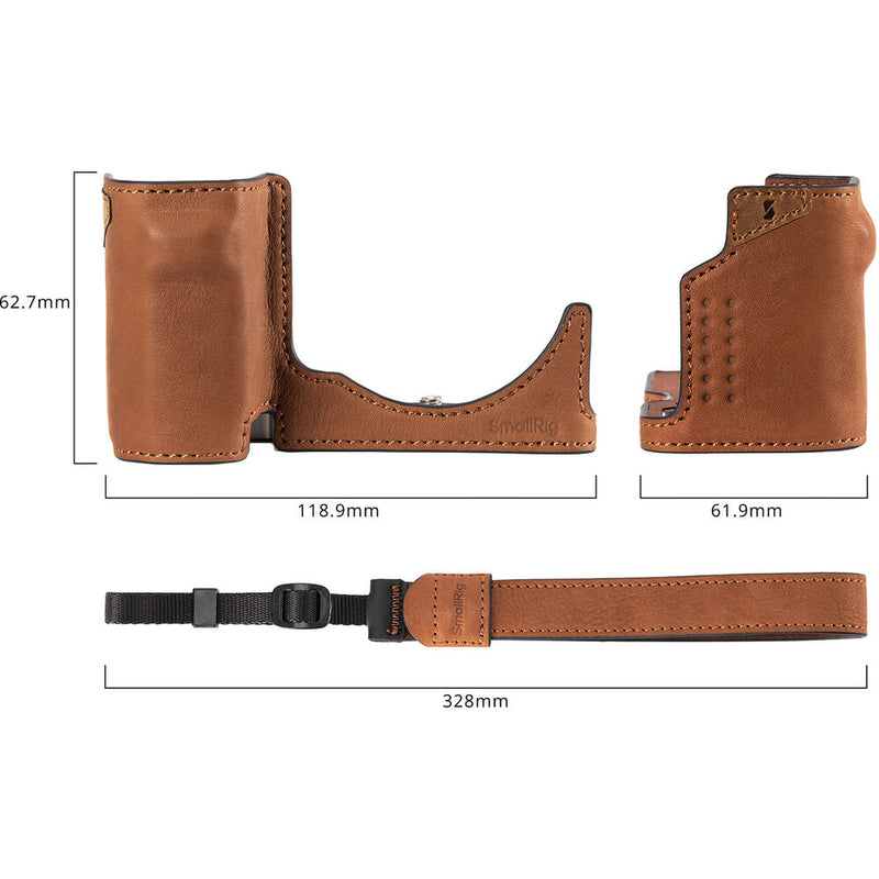 SmallRig Leather Half Case with Wrist Strap for Sony ZV-E10 II (Brown)
