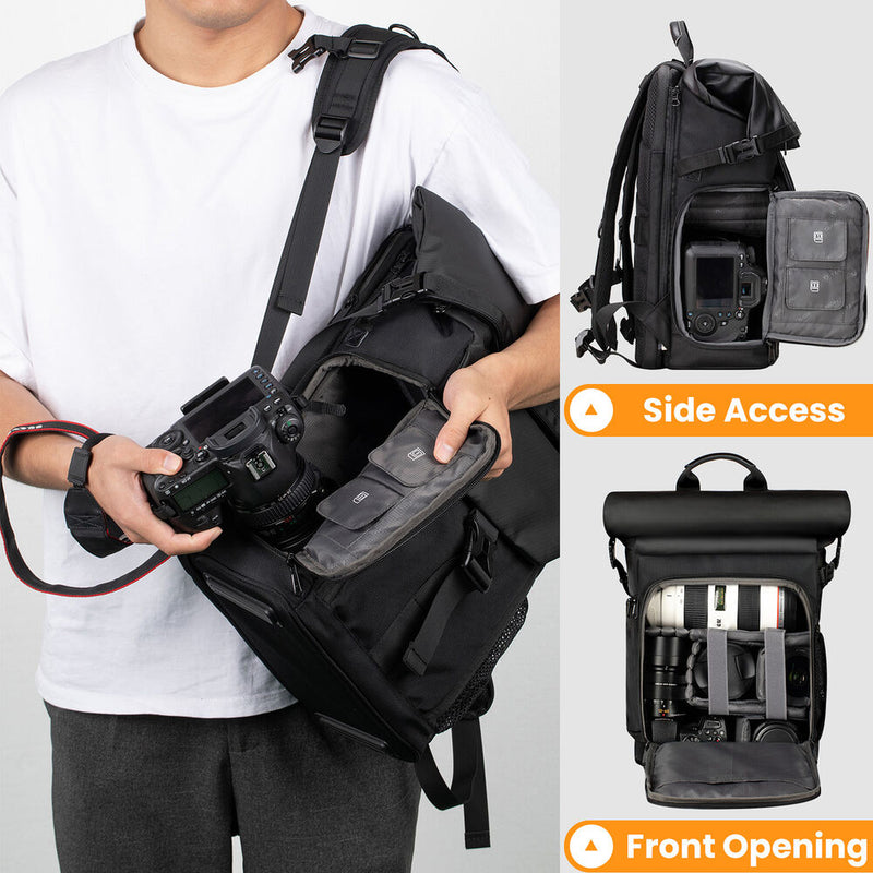 TARION SP-01 Rolltop Camera Backpack (Black, 20.5L)