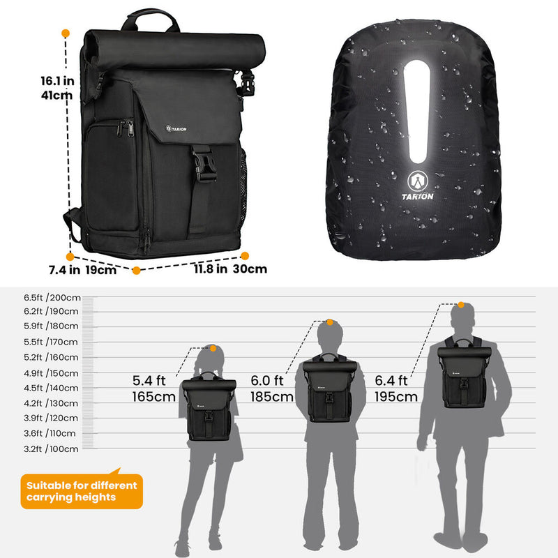 TARION SP-01 Rolltop Camera Backpack (Black, 20.5L)