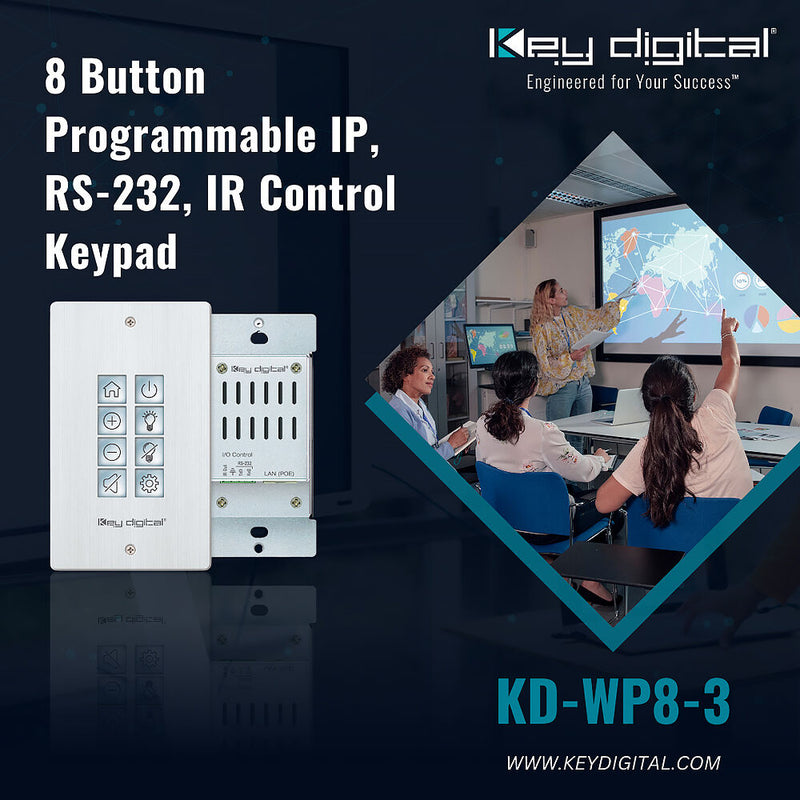 Key Digital 8-Button Programmable IP, RS-232, and IR Control Wall Plate Keypad with PoE