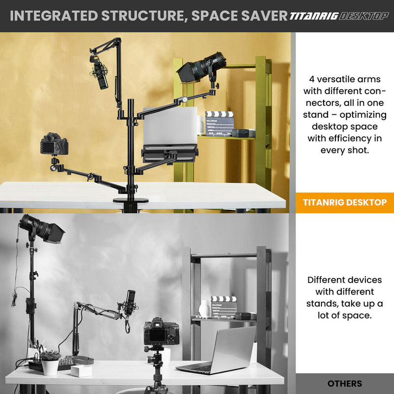 TARION TitanRig Desktop 4-in-1 Desktop Mount Stand for Camera, Mic, Laptop, and Light