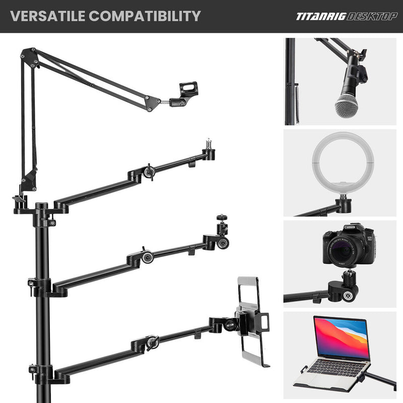 TARION TitanRig Desktop 4-in-1 Desktop Mount Stand for Camera, Mic, Laptop, and Light