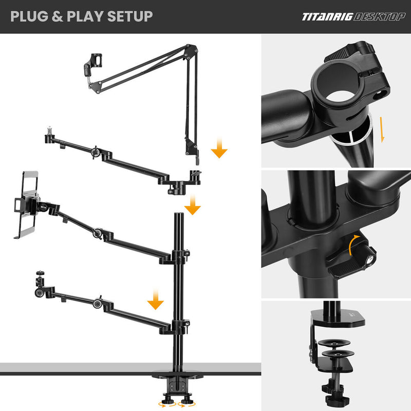 TARION TitanRig Desktop 4-in-1 Desktop Mount Stand for Camera, Mic, Laptop, and Light