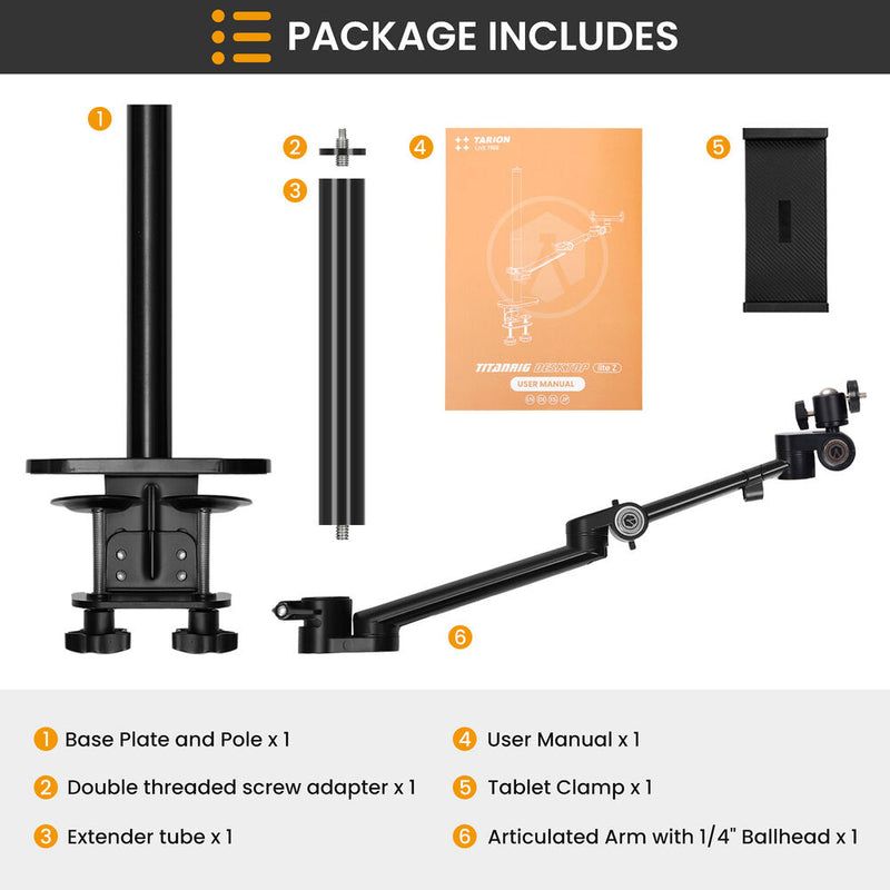 TARION Titanrig LITE Z Desktop Camera Mount with Tablet Holder & Articulating Arm