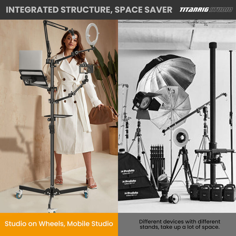 TARION TitanRig Floor 5-in-1 Portable Stand Mount for Camera, Mic, Laptop, Light, and Projector