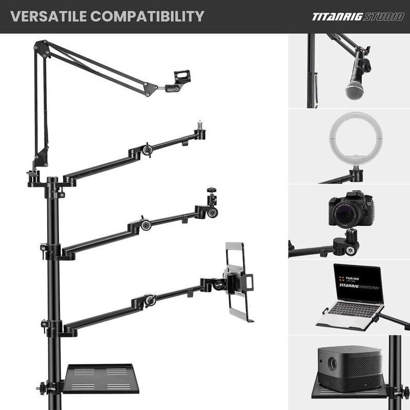 TARION TitanRig Floor 5-in-1 Portable Stand Mount for Camera, Mic, Laptop, Light, and Projector