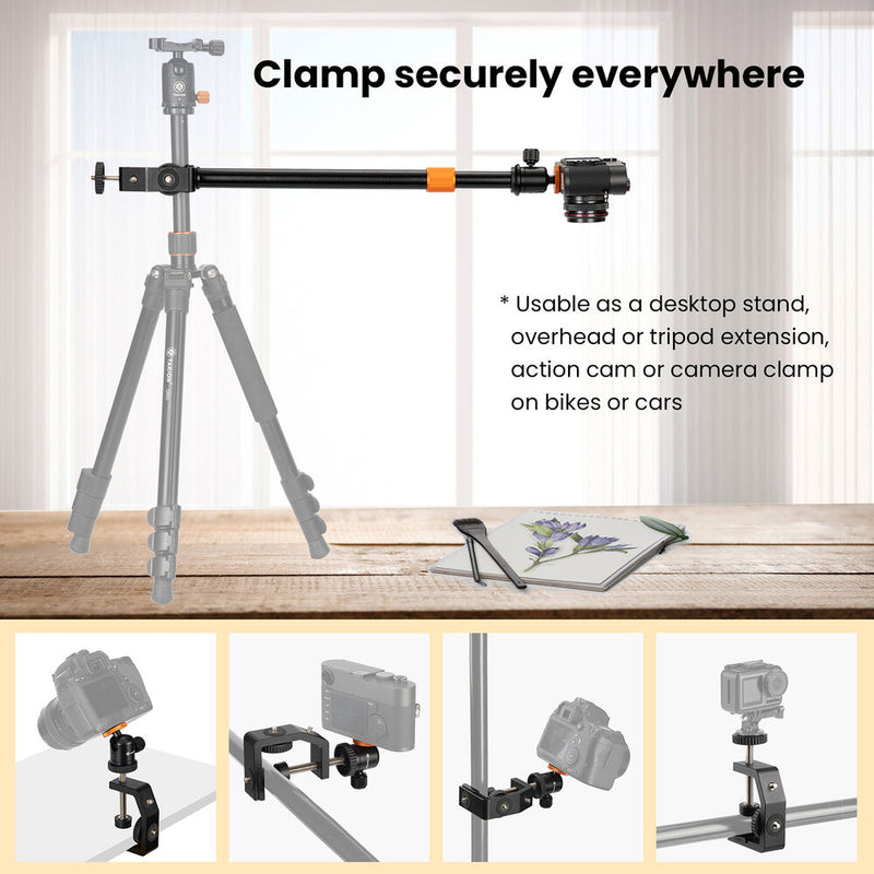 TARION TR-CS 3-in-1 C-Clamp Camera Desk Mount Set with Extension Rod & Ball Head