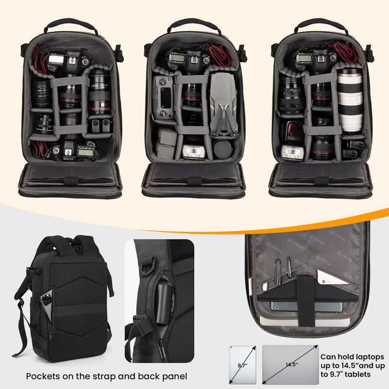 TARION TRH Hard-Shell Camera Backpack (Black, 12L)