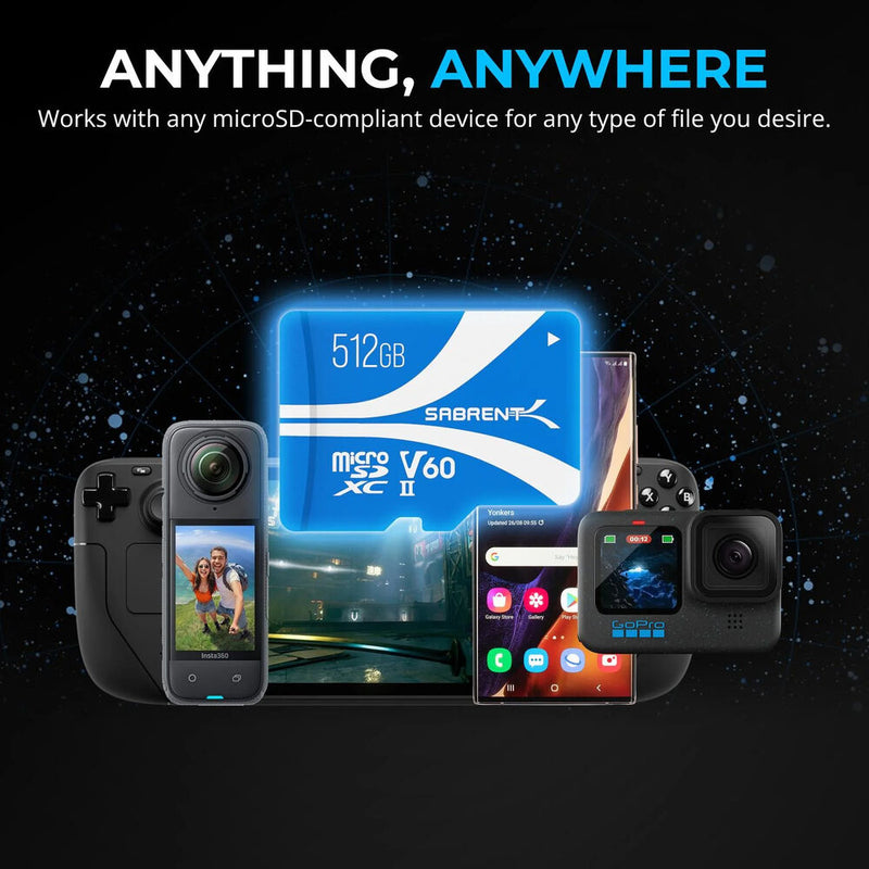 Sabrent 512GB Rocket V60 UHS-II microSDXC Memory Card with SD Adapter