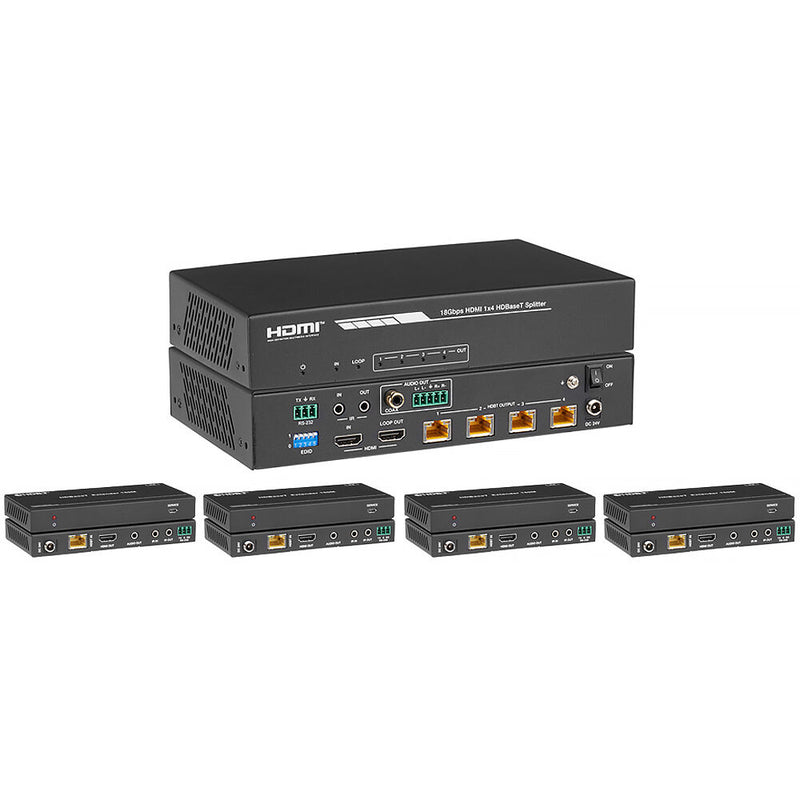 KanexPro 18G 1x4 HDMI 2.0 Splitter Extender Kit (492')