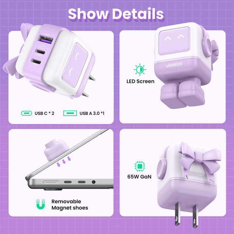 UGREEN Uno 65W 3-Port USB Charger (Purple)