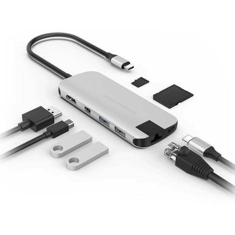 HYPER HyperDrive SLIM 8-in-1 USB-C Hub (Silver)