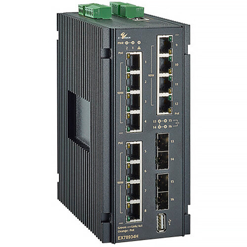 EtherWAN EX78934H-0VB 12-Port Gigabit PoE++ Compliant Managed Industrial Switch