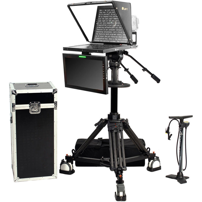 ikan 19" High-Bright HDMI Teleprompter with Talent Monitor, Pedestal & Dolly Turnkey