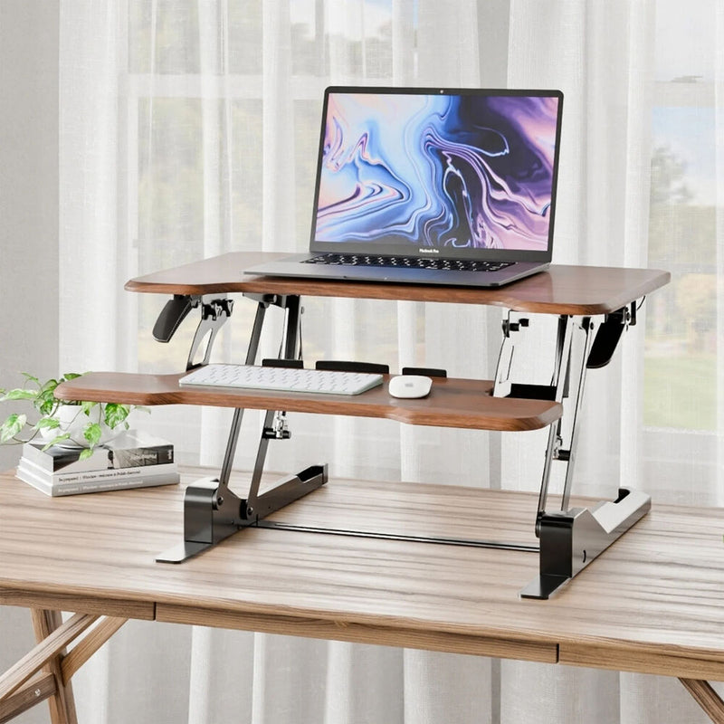 Mount-It! Standing Desk Converter (30", Dark Walnut Woodgrain)