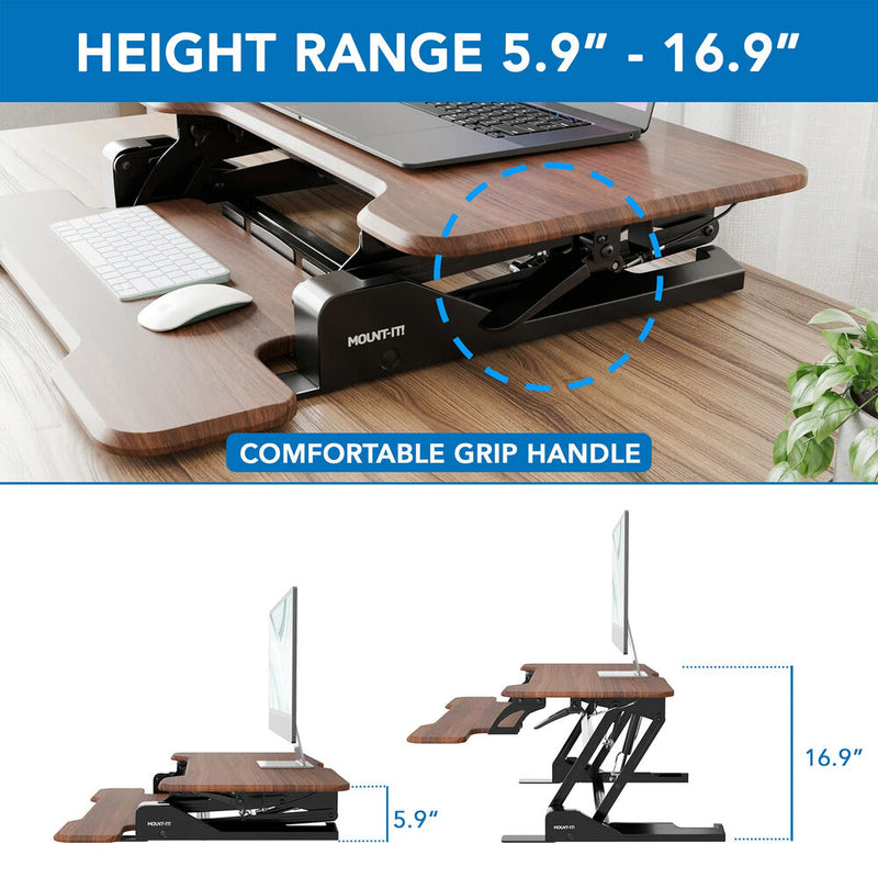 Mount-It! Standing Desk Converter (30", Dark Walnut Woodgrain)