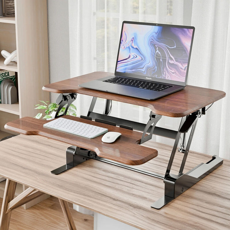 Mount-It! Standing Desk Converter (30", Dark Walnut Woodgrain)