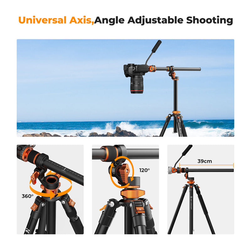 K&F Concept T254A7 Video Tripod with FH-03 Fluid Head